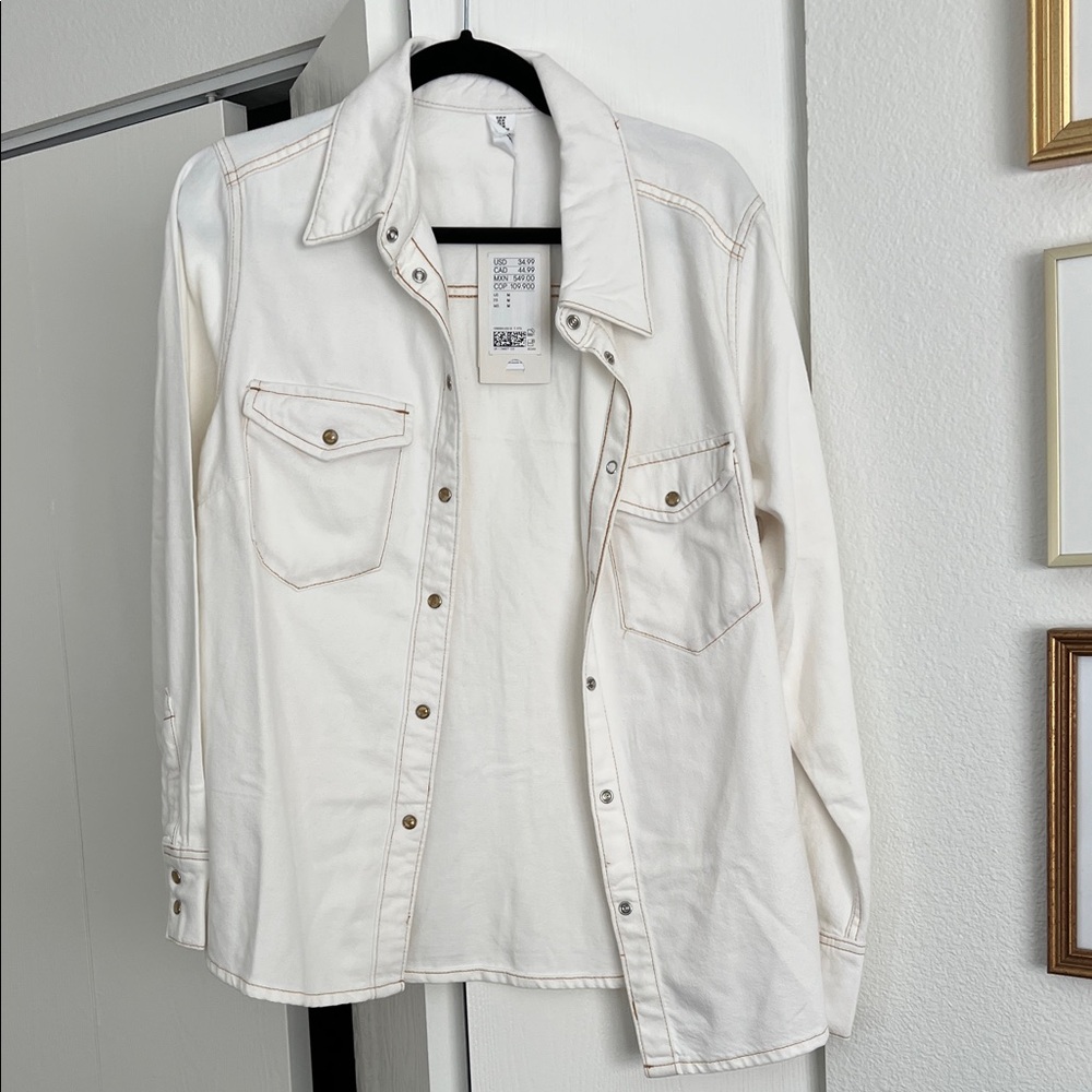 Brand New White Denim Button-Up Shirt